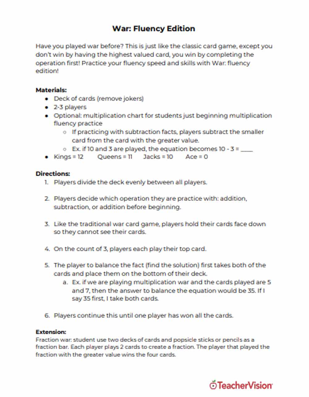 A math fluency game