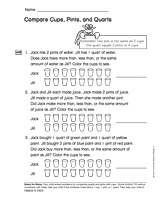 Compare Pints, Cups, and Quarts (Gr. 1)