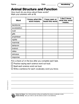 Animal Structure and Function: Vocabulary