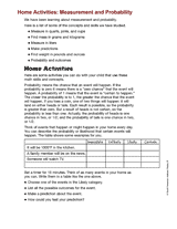 Home Activities: Measurement and Probability