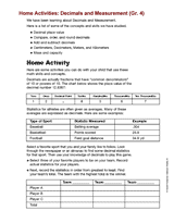 Home Activities: Decimals and Measurement (Gr. 4)