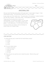 History of Marshmallows Reading Warm-Up