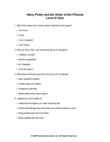 Harry Potter and the Order of the Phoenix: Quiz 4 (Advanced)