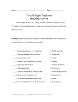 Twelfth Night Matching Activity