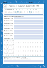 Factors of Numbers From 66 to 100 (Grade 4)